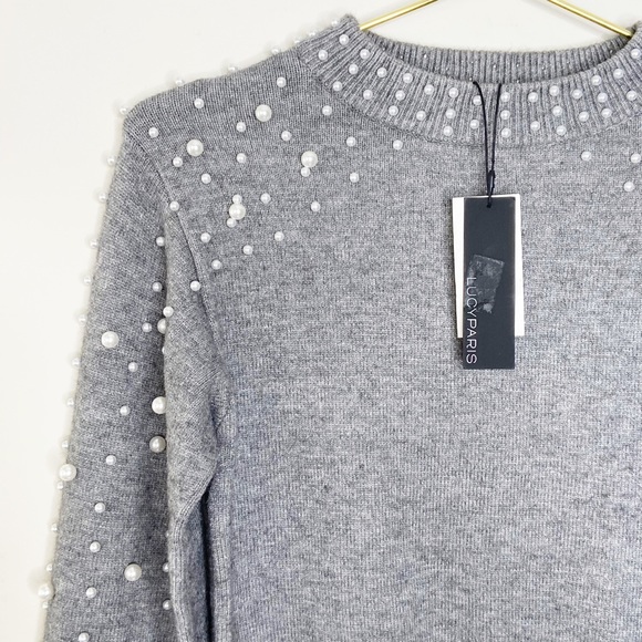 Lucy Paris Gemma Gray Faux Pearl Sweater XS - Picture 6 of 8